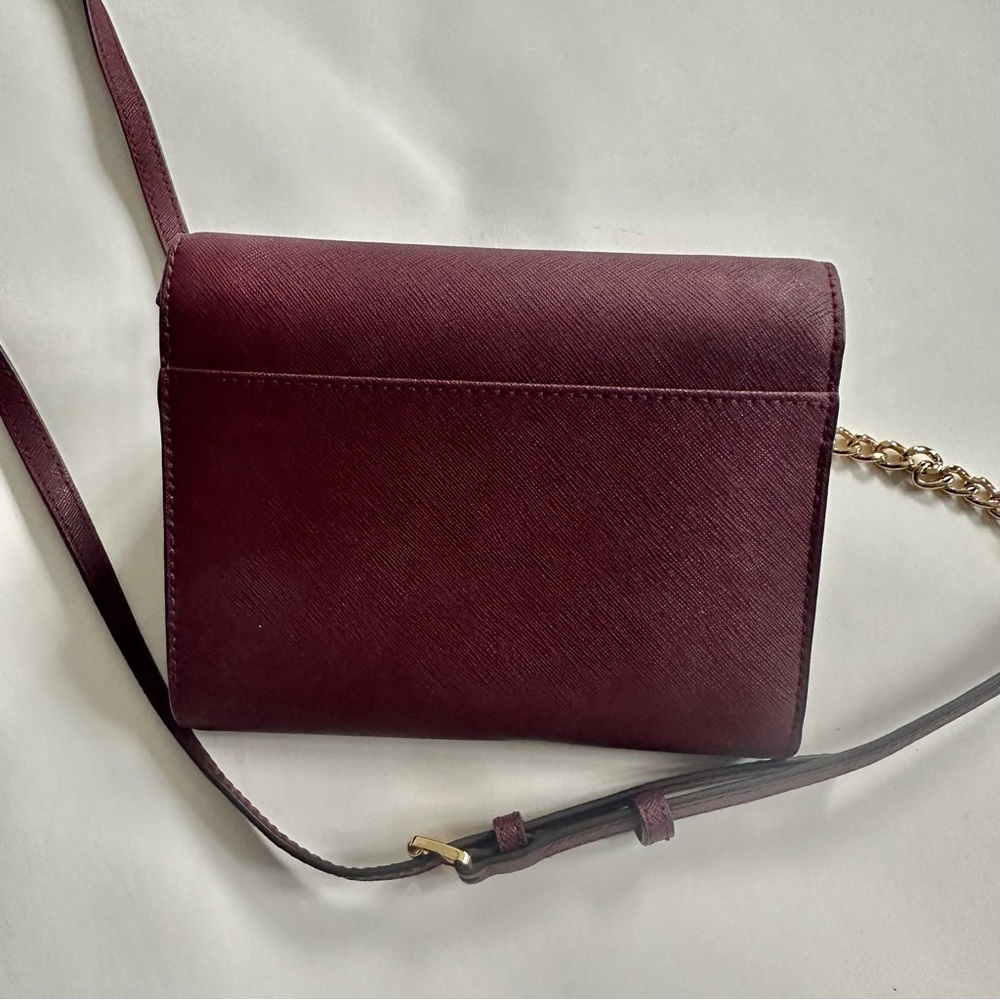 Michael Kors Burgandy Saffiano Leather Wallet Chain Mini Crossbody - Picture 5 of 6